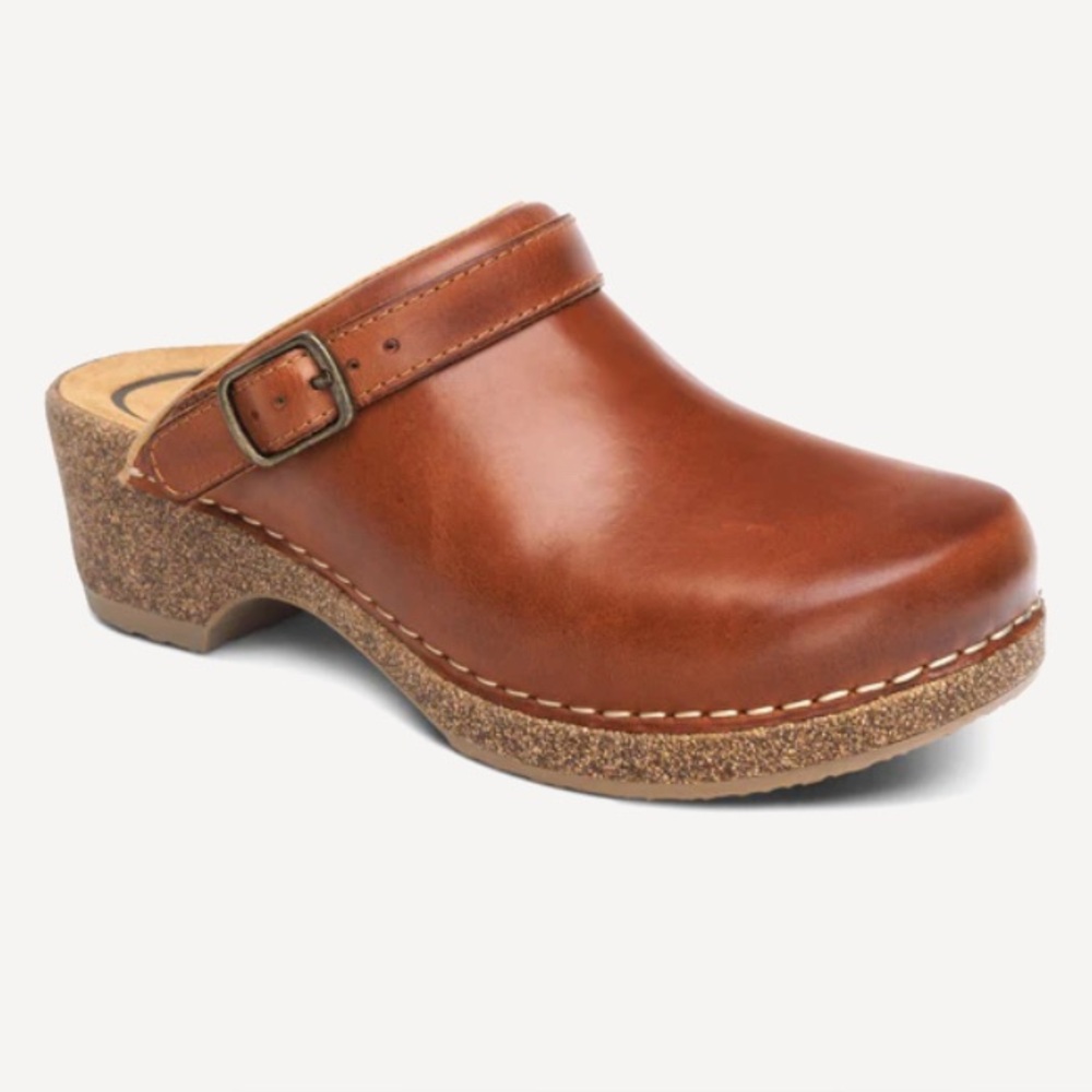 New Aetrex Beckie Cognac Clog Leather Mules Cork Sole Size 8.5